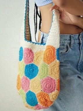 Colorful Crochet Granny Square Shoulder Bag